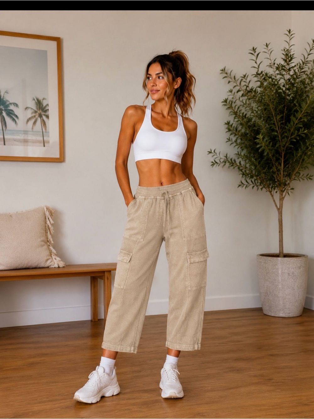 Daily Practice Cargo Wide-Leg Pants in Khaki